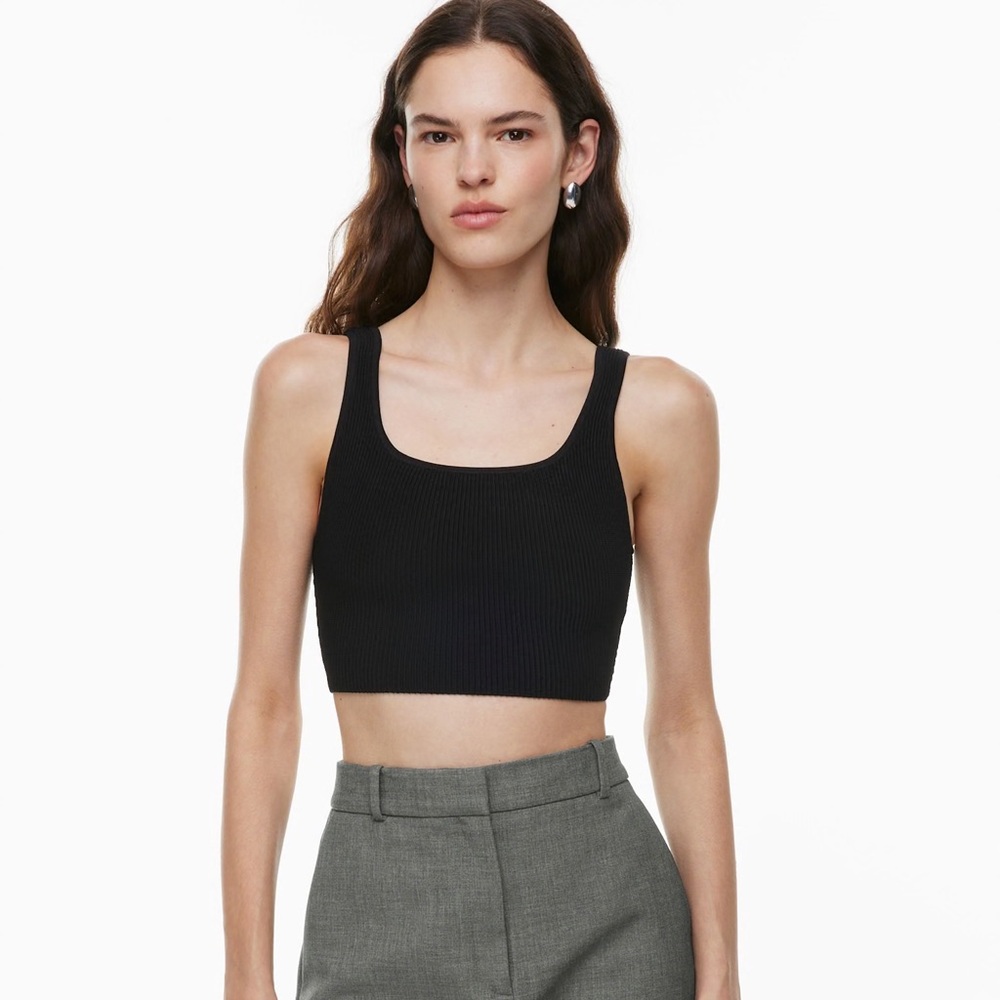 Babaton Black Ribbed Cropped Tank Top